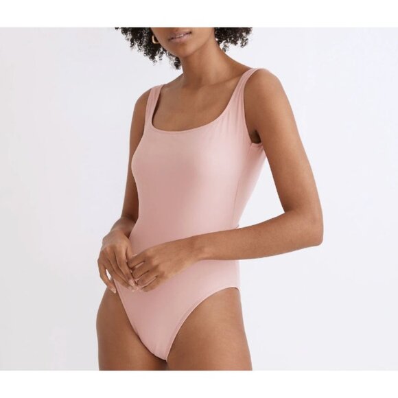 Madewell Second Wave Square-Neck Tank One-Piece Swimsuit PINK ICING Size Medium - Picture 1 of 6